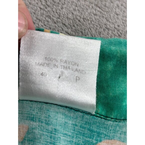 Vintage Hawaiian Dolphin Shirt Green & Beige Mens M Camp Resort - Picture 6 of 9